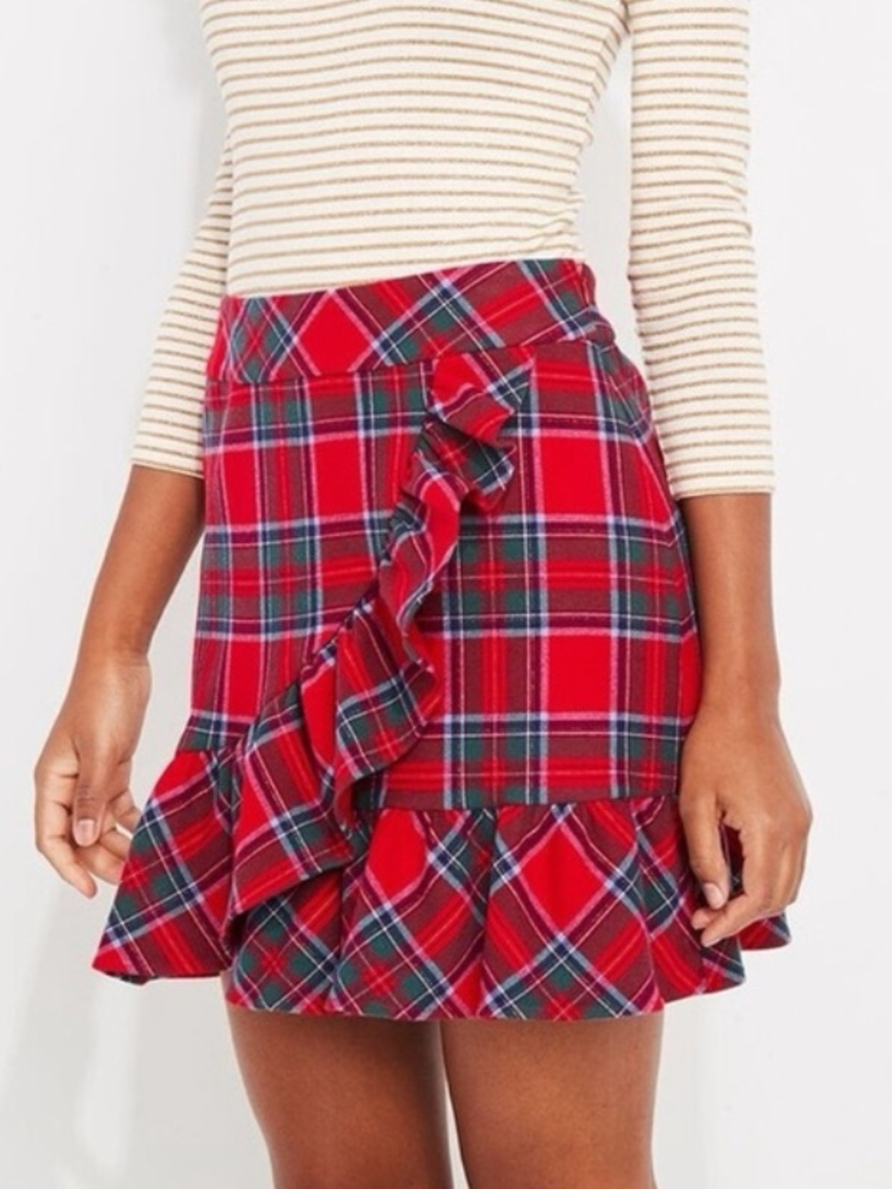 Vineyard Vines Nantucket Lurex Tartan Plaid Ruffle Skirt Red Multi 14